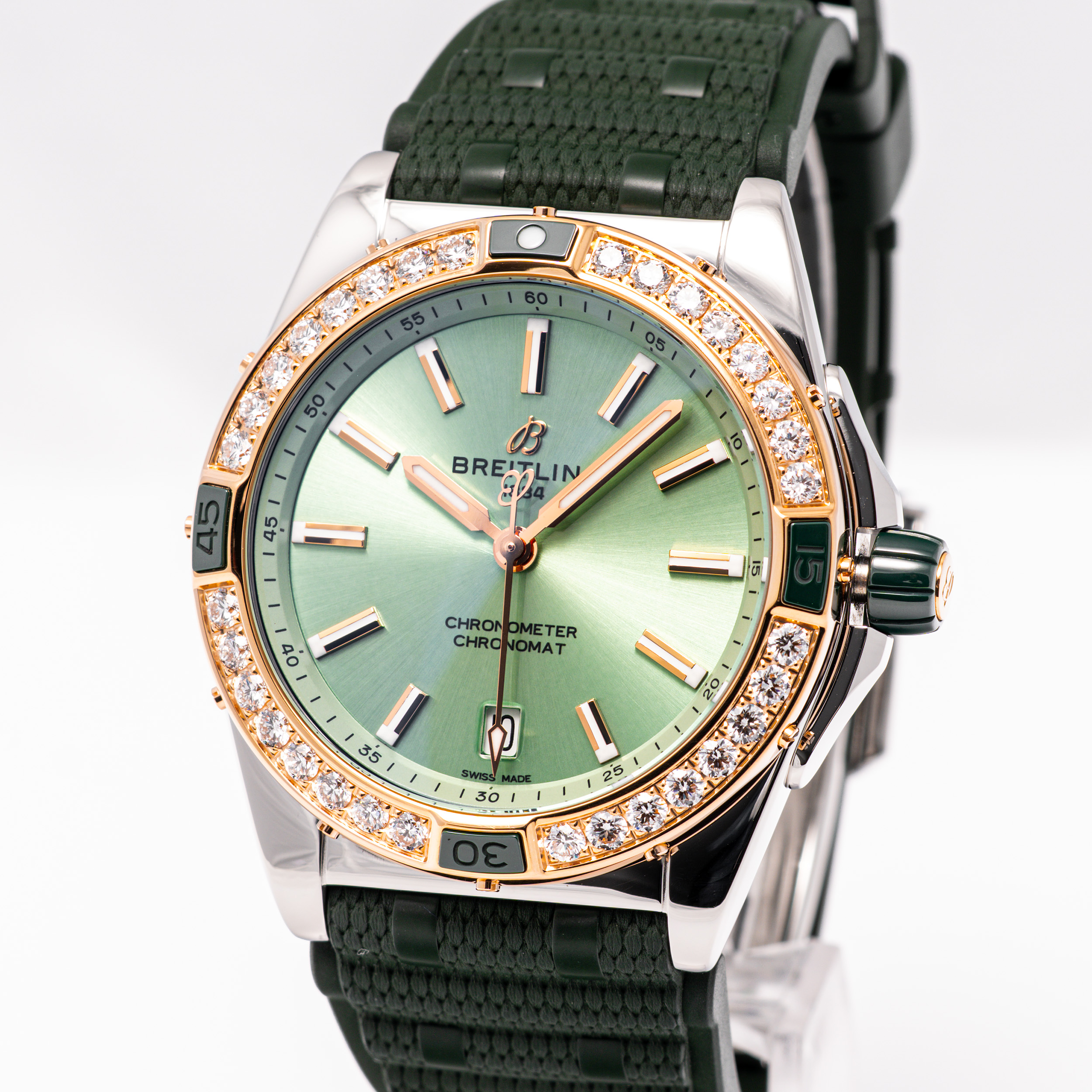 Chronomat 38 Gold Diamant Grün