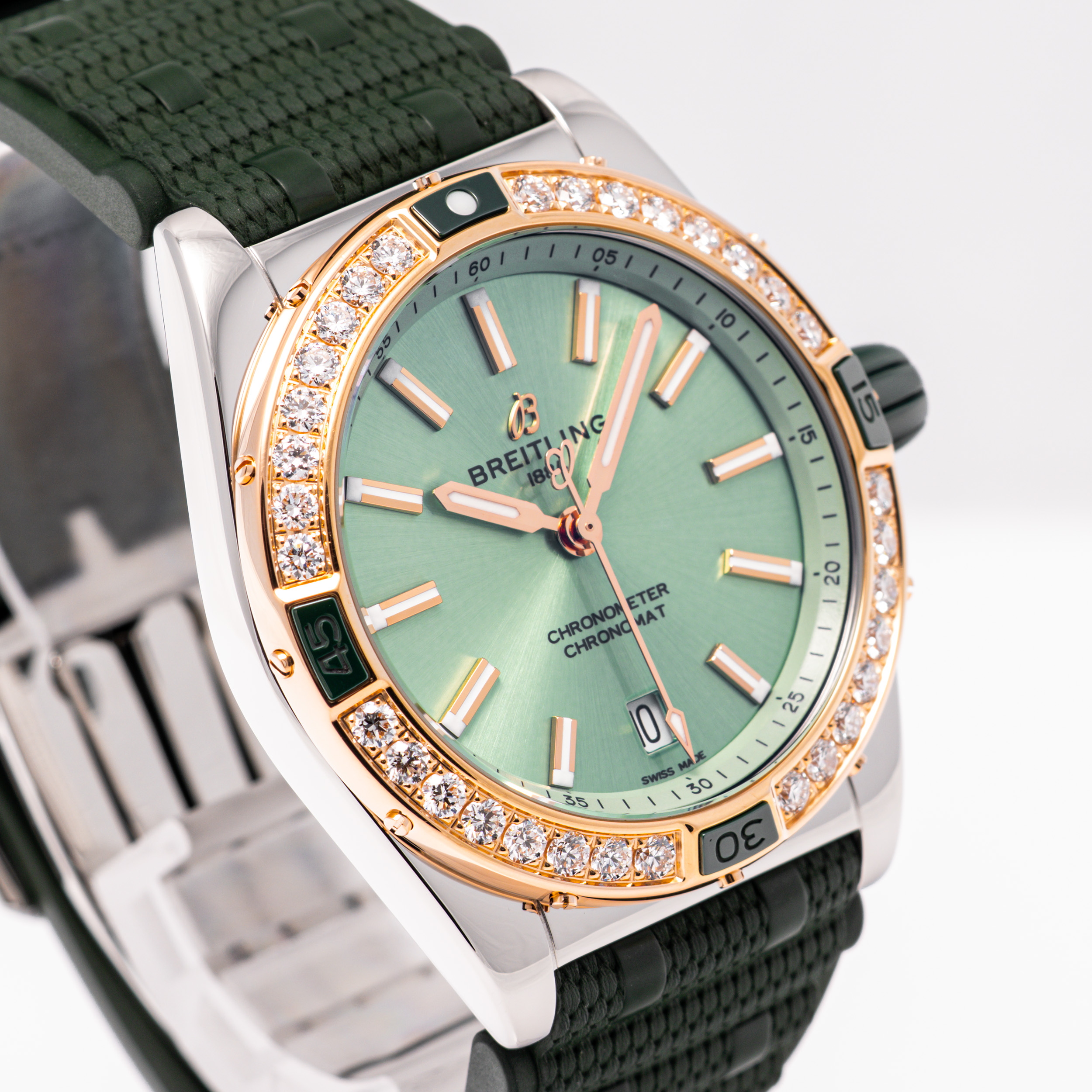 Chronomat 38 Gold Diamant Grün