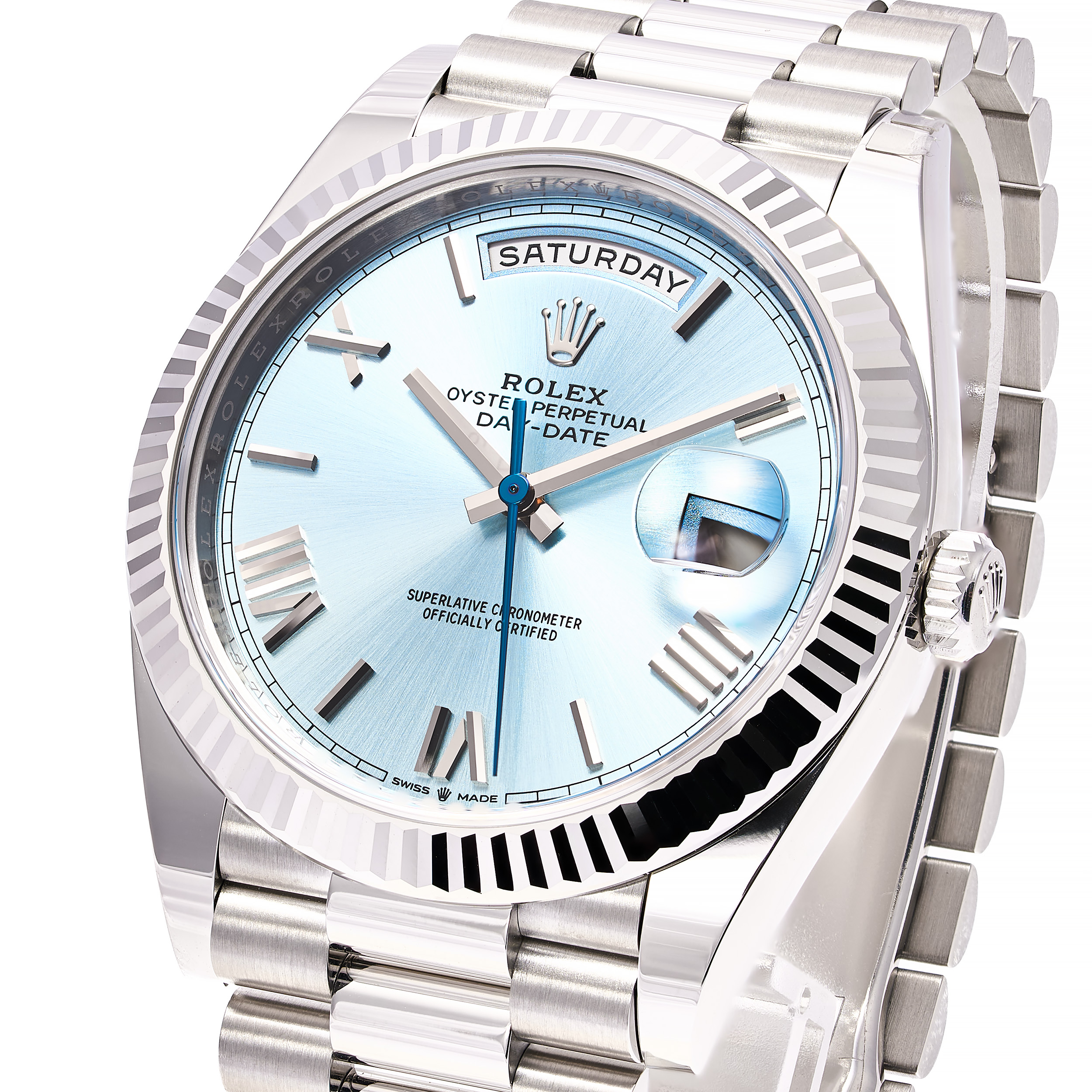 Day-Date 40 Platin Iceblau Römisch