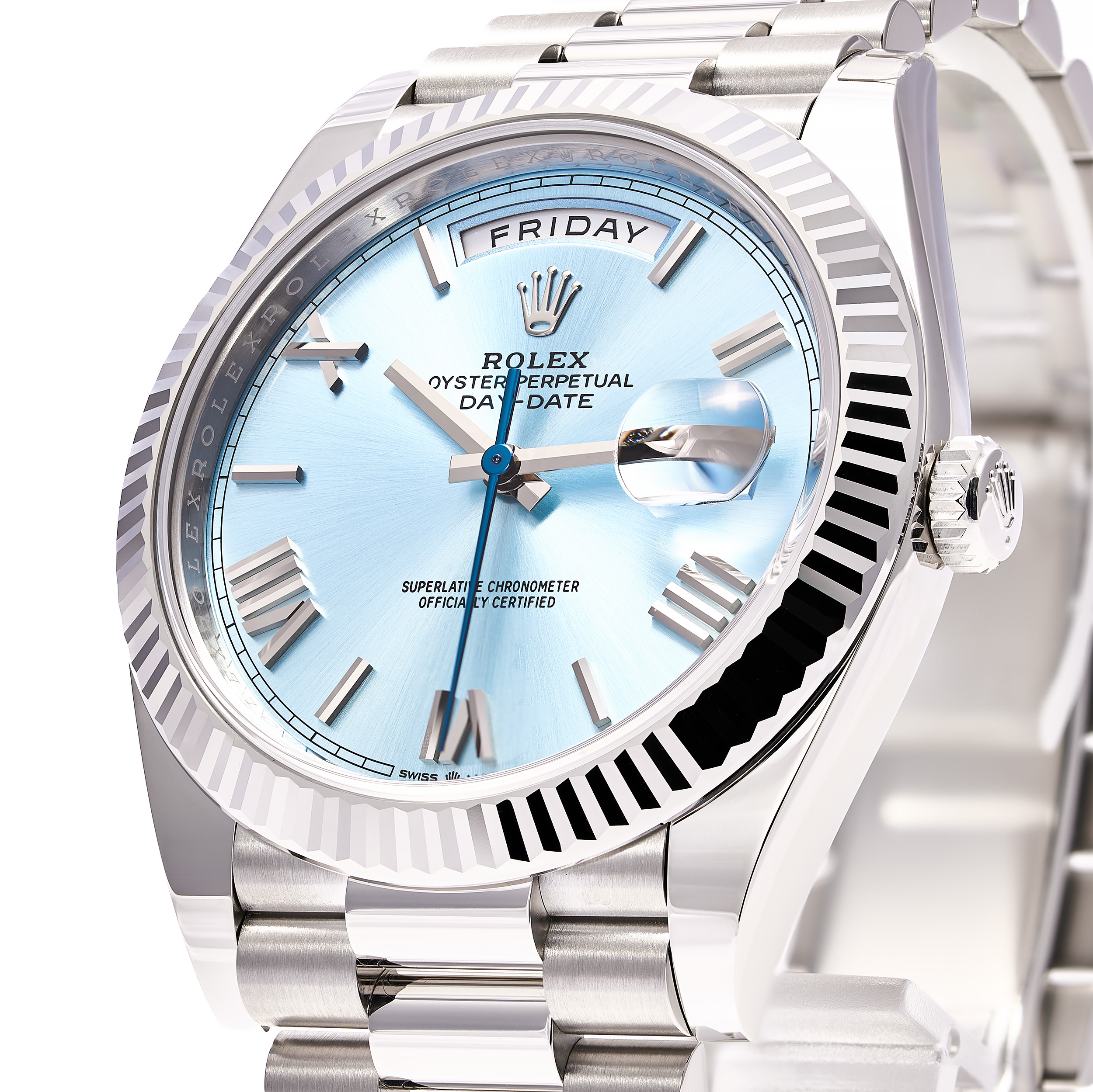 Day-Date 40 Platin Iceblau Römisch