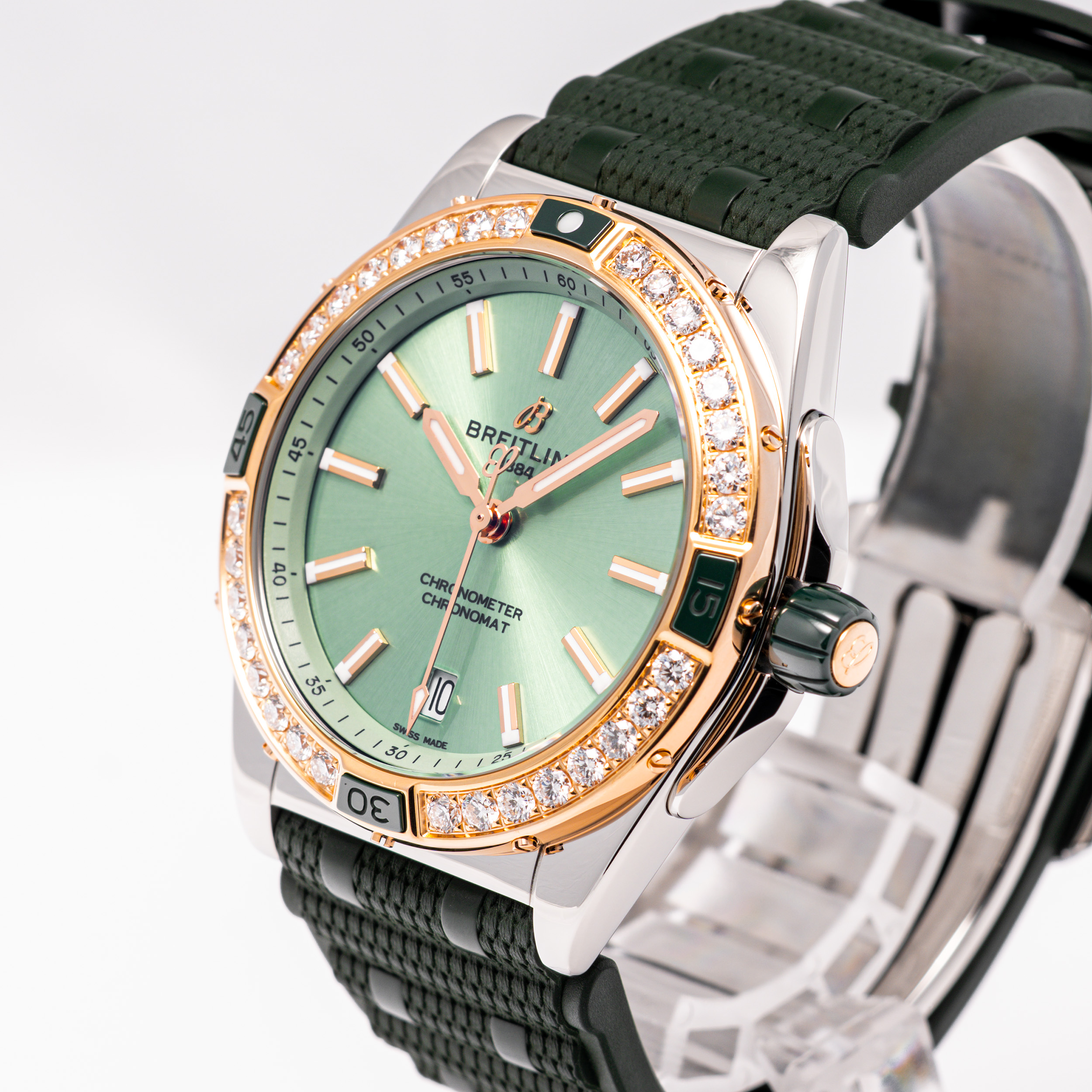 Chronomat 38 Gold Diamant Grün