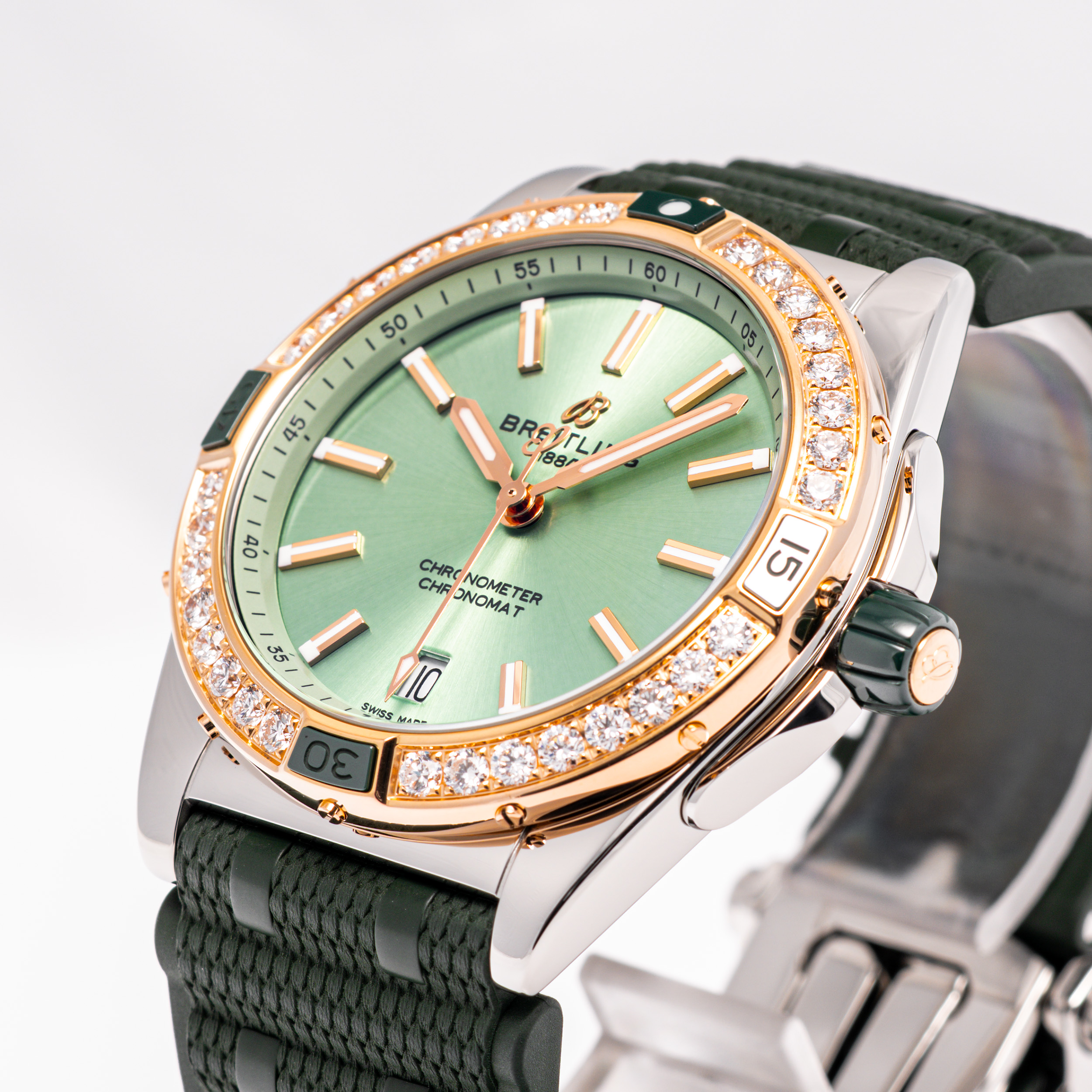 Chronomat 38 Gold Diamant Grün